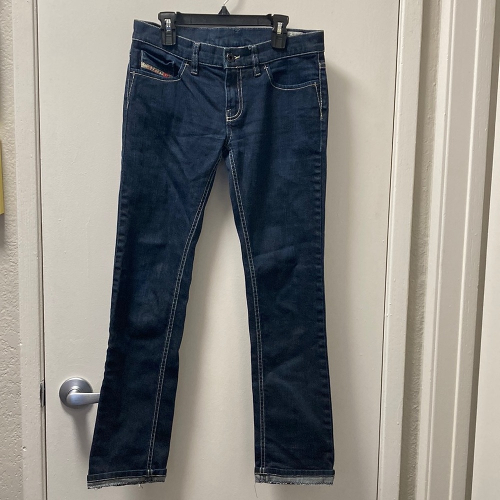 Diesel “LIV Stretch” Straight Leg Dark Blue Denim Jeans Low-rise Cuffed